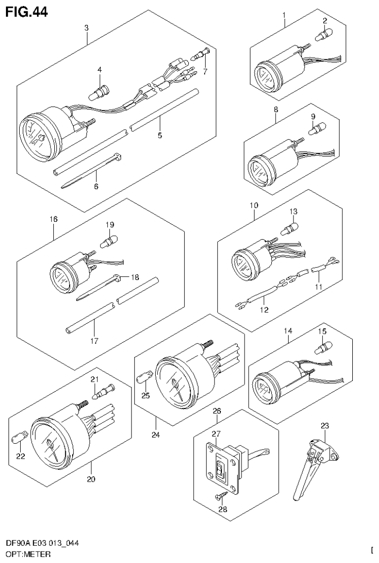 Suzuki DF80A, DF90A OPT:METER parts diagram